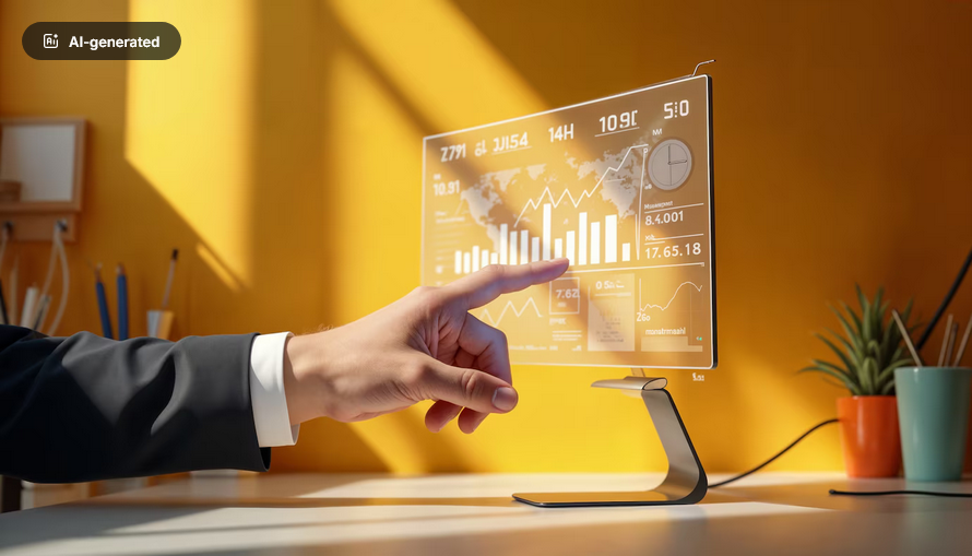 Advisor pointing at a financial chart on a screen
